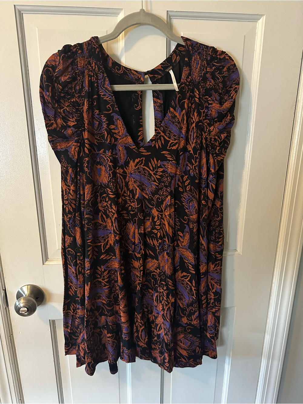 Free People Black Mini Dress with Purple & Brown Floral Print
